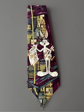 Vintage 1992 Bugs Bunny Silk Tie Architect Construction Looney Tunes Italy